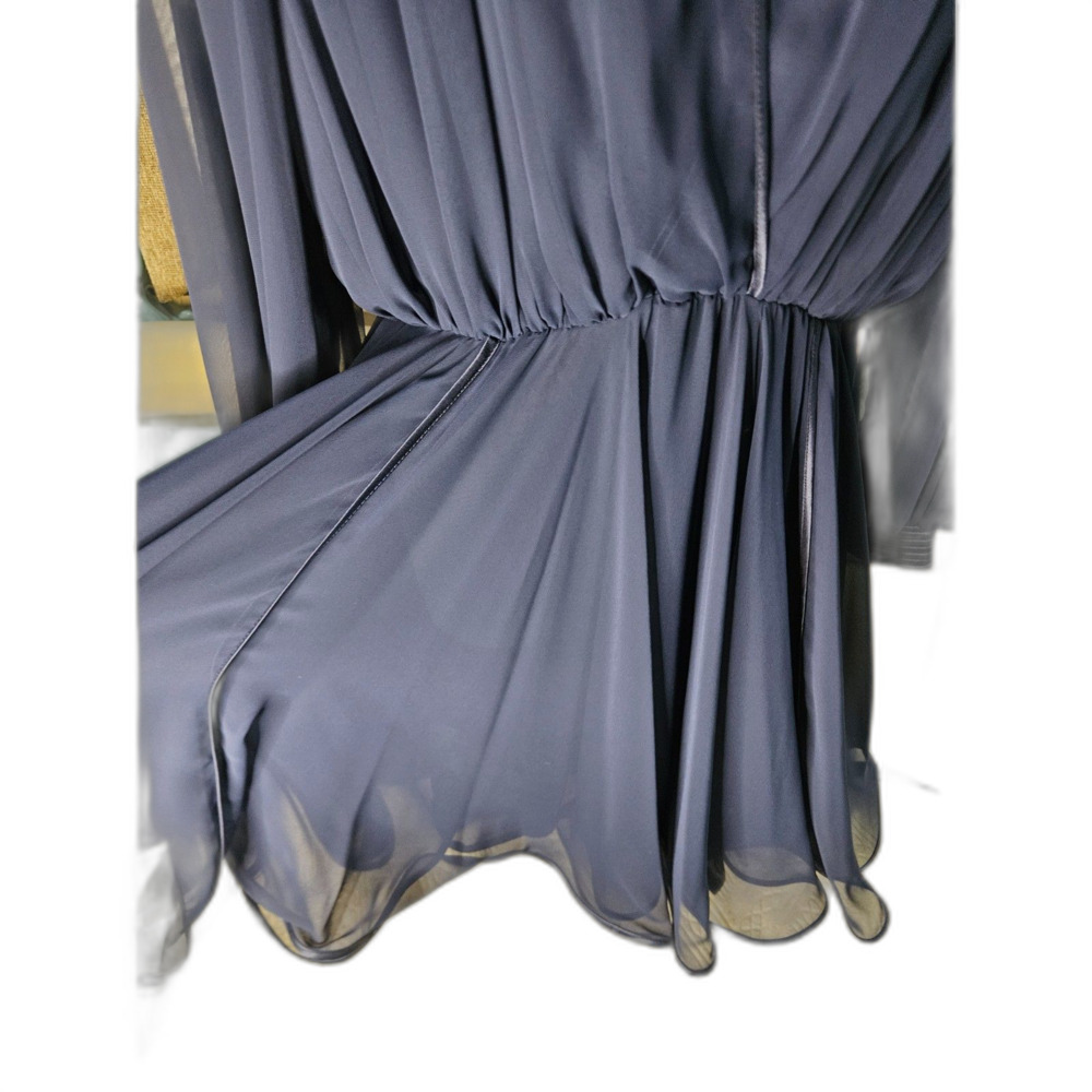 Wayne Clark Vintage Navy Blue Chiffon Dress Sz M Layered Sheer LIned Scarf Flowy - Picture 7 of 10